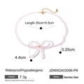 Pink beaded necklace with double-row beads, golden bow detail and stainless steel clasp - Beaded Bowknot Necklace (JDNW2403096-PK) / 35cm+5.5cm / Pink