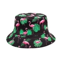 Vue détaillée de l'imprimé flamant rose et feuilles de palmier sur un bob noir chic - M / Noir