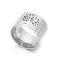 Polierter silberner Edelstahl-Breitring mit hohlem Lebensbaum-Design für Damen - US 6 / Lebensbaum Hohl Silber Stil (KR37753-K)