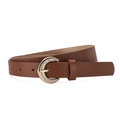 Elegant dark brown leather belt for women with golden rhinestone C-buckle detail - Camel