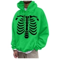Green fleece hoodie for men and women featuring black skull skeletal print and drawstring - S / Tops / Green