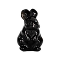 Polished black ceramic Peter Rabbit figurine in sitting pose with smooth reflective finish - Obsidian