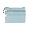Light blue genuine leather multi-zipper coin purse with lychee texture and key ring - Transparent Blue Frame (T-Logo)