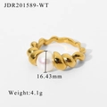 Golden twisted stainless steel ring with a large white pearl, size 16.43mm, 4.1g weight - JDR201589-WT-8-Large Pearl Twist Style