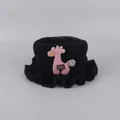 Black ribbed knit kids warm neck warmer with pink giraffe cartoon and button - 2 Months-5 Years / Deer Neck Scarf Black