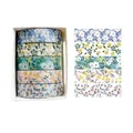 Five-roll set of floral washi tapes featuring varied spring botanical patterns in white box - Spring Blossoms-11