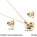 Golden heart jewelry set with 'mãe'镂空 necklace and stud earrings for Mother's Day - Gold Mãe Heart Hollow Style (KS132867-KFC)