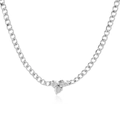 Silver Cuban link necklace with three pear-shaped zircon stones and polished finish - Style 2 (Three Stones) / Silver Necklace