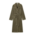 Dames legergroene lange double-breasted trenchcoat met faux suède finish en tailleriem - XS / Olijfgroen