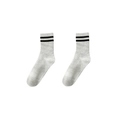 Light gray mid-calf cotton socks with double black stripes, sport style ribbed design - One Size / Gray