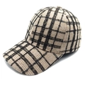 Detail of tweed checkered baseball cap featuring beige fabric with sparkling gold threads - M (56-58cm) / Beige