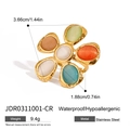 Titanium steel gold floral ring with colorful gemstones on a white background - Five-Petal Flower Opal / Gold/Multicolor