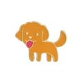 Golden puppy brooch pin with orange enamel finish and a charming dog link chain - Orange Shiba Inu