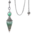 Green crystal resin pendulum with silver metal wire wrap and decorative silver chain - Green Aventurine (Antique Silver)
