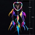 Rainbow heart dreamcatcher with feathers and size markings of 13cm and 55cm - Rainbow