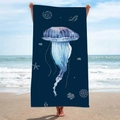 Navy blue double-sided microfiber beach towel featuring an artistic jellyfish pattern design - B44-Artistic Seaside Jellyfish Illustration