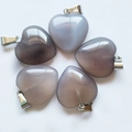 Five heart-shaped natural grey-purple agate stone pendants with metallic clasp - Grey Agate