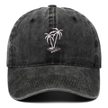 Casquette de baseball gris foncé délavé vintage avec broderie palmier rose et visière - Noir
