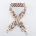 Detail of ethnic geometric embroidered bag strap with gold metal swivel lobster hooks - Light Gold Buckle / Khaki