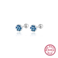 925 Sterling Silver flower stud earrings with bright blue cubic zirconia stones - Silver Blue Zirconia