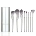 Professional 8-piece silver makeup brush set with matching storage cylinder case - Frost Silver-Silver Tube