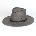 Close-up of dual-tone straw weave texture with black rope trim and metal eyelets - Adjustable / Black (Solid)