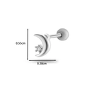 Zilveren maan en ster kraakbeen oorknopje met afmetingen in centimeters - Stijl 1 Maan & Ster / Zilver