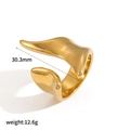 Detail of 18k gold plated stainless steel hammered ring showing 30.3mm height and 12.6g weight - Open (Adjustable) / Streamlined Irregular Long Style (TR4416)