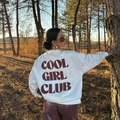Oversize white long-sleeve sweatshirt with red Cool Girl Club text on the back - S / White