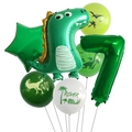Green number 7 dinosaur balloon set with foil star and ROAR printed latex balloons - Set 7 / Green
