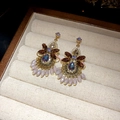 Boucles d'oreilles bohèmes vintage avec cristaux bruns et perles roses - Style Pampille Goutte d'Eau Violette / Or-Violet