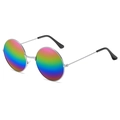 Retro-Rundsonnenbrille mit silbernem Metallrahmen und bunten Regenbogen-Gläsern - Silberner Rahmen Regenbogen Spiegel