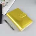 Cuaderno de hojas sueltas en cuero PU con purpurina dorada y cierre de hebilla - A6 Sin Páginas Interiores / Amarillo Dorado Estrellado (Brillante)
