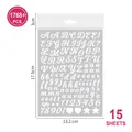 Detailed view showing 15 sheets with 1768+ alphabet and number stickers in 17.5x13.2cm size - Handwritten Alphabet White (P90)