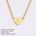Minimalist gold heart pendant necklace featuring engraved letter K on 14K gold stainless steel - Letter K