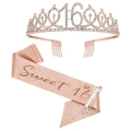 Dettaglio della tiara 16° compleanno oro rosa e fascia Sweet 16 con spilla di perla - Set Fascia Corona Spilla / Set 16° Compleanno Oro Rosa