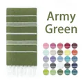 Army green Turkish beach towel with white stripes and 25 color swatches for selection - Army Green