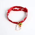 Red pet collar with white heart patterns, golden bell, and cute cat pendant accessory - S (17-32cm) / Red Heart Cat