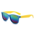 Kids wayfarer sunglasses with blue frames, yellow temples and iridescent mirror lenses - Blue Frame Yellow Temple/Colorful Mirror