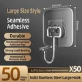 50-pack transparent adhesive hooks with 6.9x6.9cm PVC base and stainless steel hook - 【Upgraded Thickened】Large Hooks 50 Pack