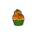 Enamel cupcake pin with orange pumpkin frosting and yellow base for Halloween style - Classic Pumpkin Cupcake Style (XZ3061-5)