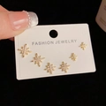 Three pairs of golden octagonal star stud earrings with S925 silver pins and cubic zirconia - Gold-Rhinestone Starburst Set (127#)