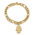 Goldenes Gliederkette-Armband aus Titanstahl mit Hamsa-Hand-Anhänger und Karabinerverschluss - Gold (KB145974-Z)