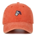 Casquette de baseball orange délavée avec broderie détaillée d'une tasse - Taille unique / Orange