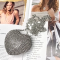 Sparkling silver heart-shaped rhinestone mini bag with a fine metal chain strap - Heart Silver Small Diamond Style