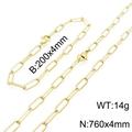 Golden paperclip chain necklace and bracelet jewelry set with size specifications - Gold 760mm Necklace Set(KS137548-Z)