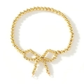 Elegante bracciale di perline placcato oro 18K con ciondolo a forma di fiocco dorato - Bracciale con Fiocco 3D in Grani Dorati Completo