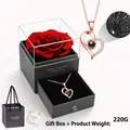 Preserved rose gift box with rose gold heart projection necklace and purple gift bag - Rose Gold Heart Necklace and Rose Gift Box