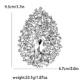 Vintage silver teardrop brooch for suits with clear crystals, 9.3cm large luxury pin - Silver Base White