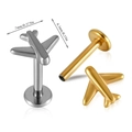 Studs à lèvre en acier inoxydable en forme d'avion coloris doré et argent avec tailles - Avion-NO 10